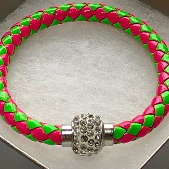 Boutique Jewelry - Braided Leather Bracelet with Crystals